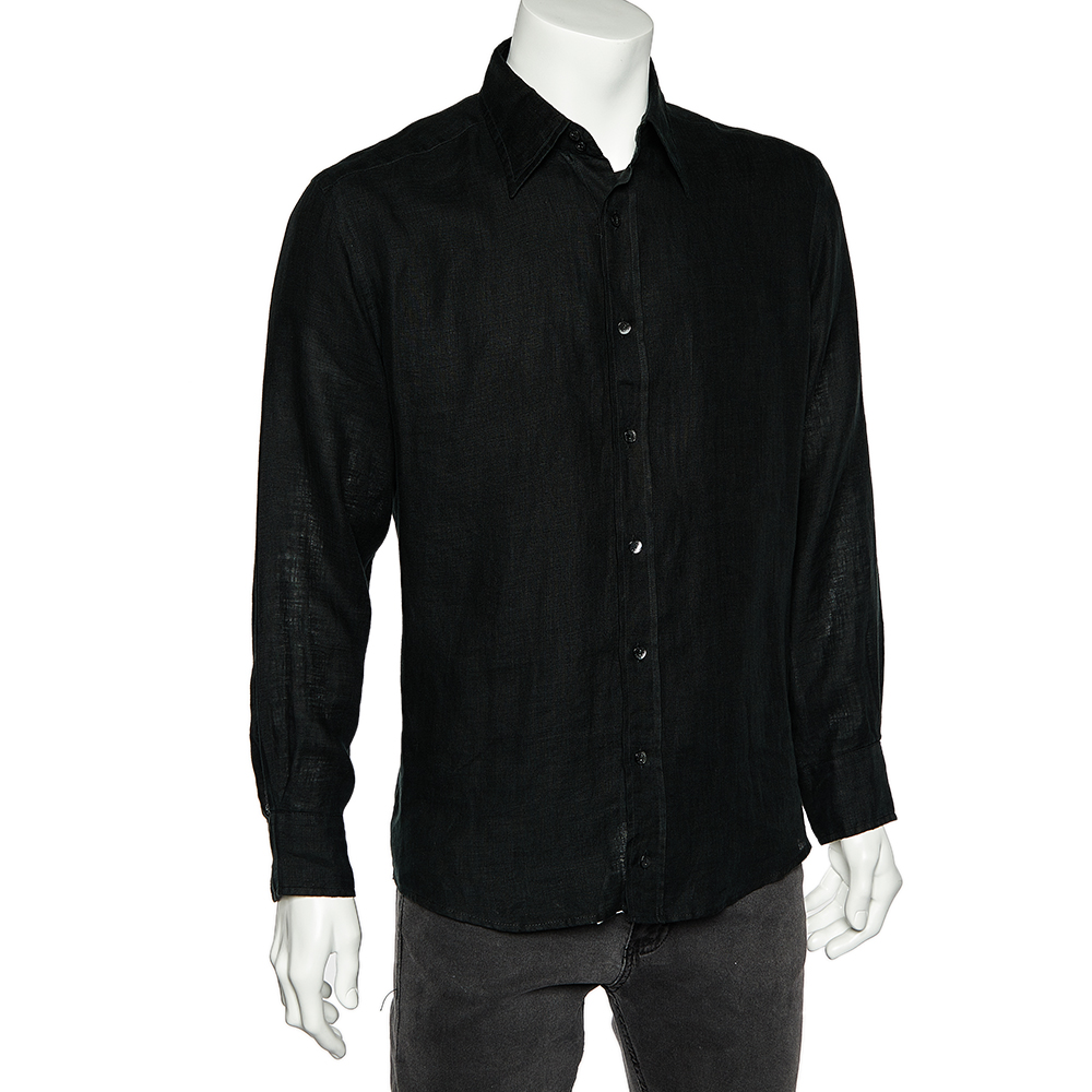 

Dolce & Gabbana Black Linen Button Front Shirt