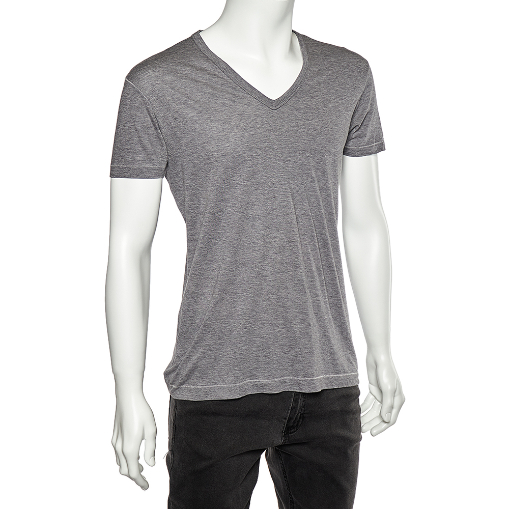 

Dolce & Gabbana Grey Cotton V-Neck T-Shirt
