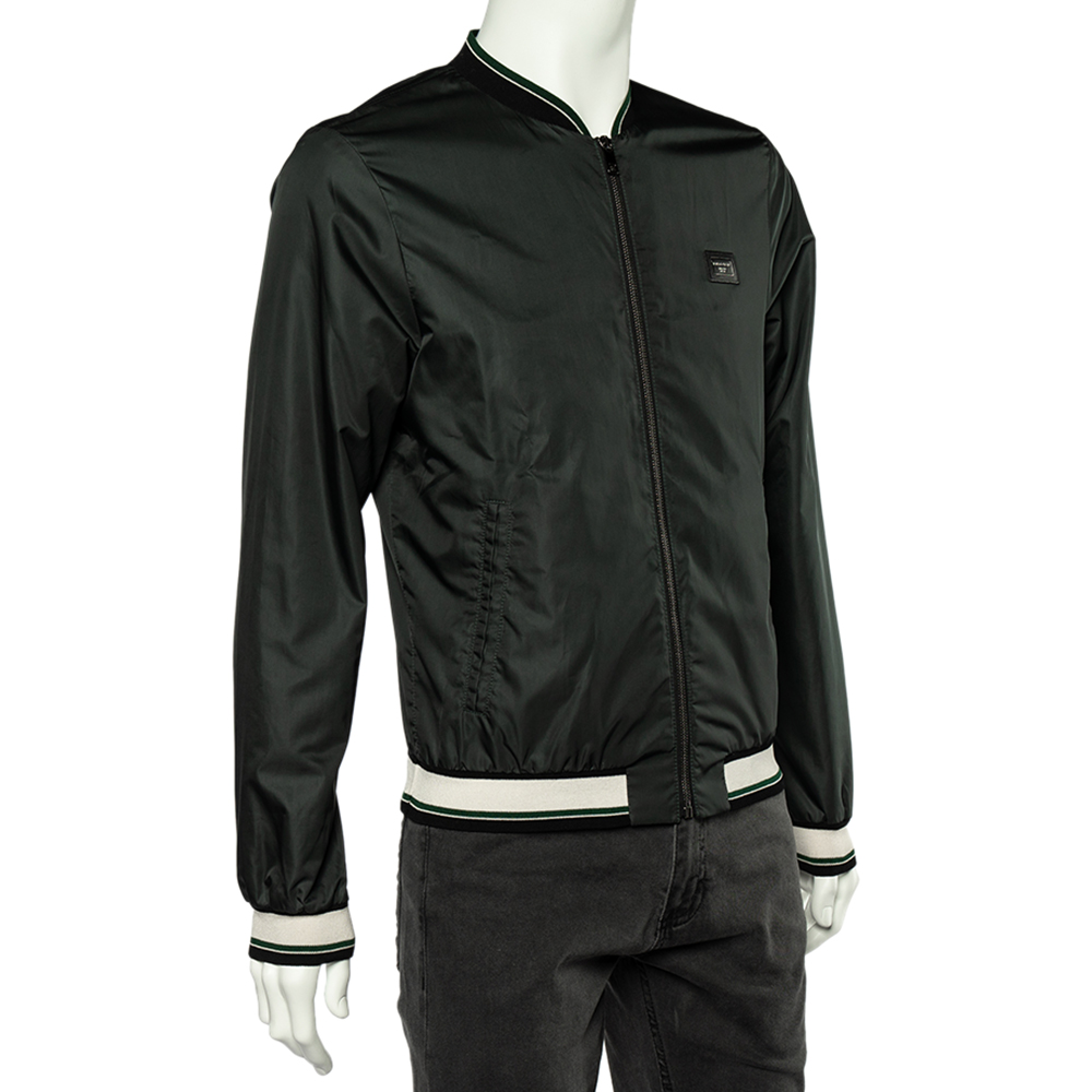 

Dolce & Gabbana Dark Green Synthetic Rib Knit Trimmed Bomber Jacket