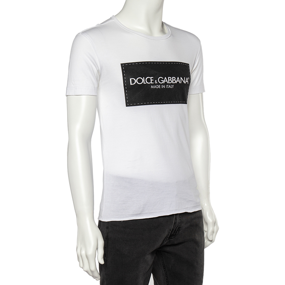 

Dolce & Gabbana White Logo Printed Cotton Short Sleeve T-Shirt