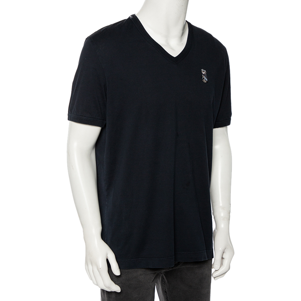 

Dolce & Gabbana Navy Blue Cotton Embroidered Owl Detailed T-Shirt
