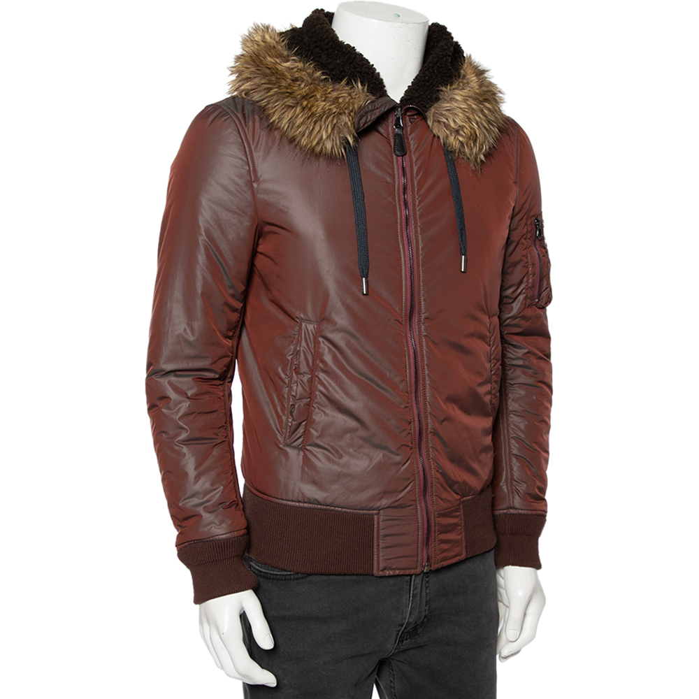 

Dolce & Gabbana Two Tone Synthetic Fur Lined Hooded Zip Front Jacket, Burgundy