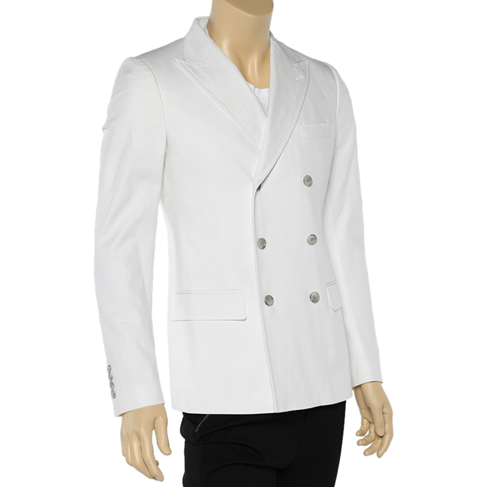 

Dolce & Gabbana White Cotton Double Breasted Blazer