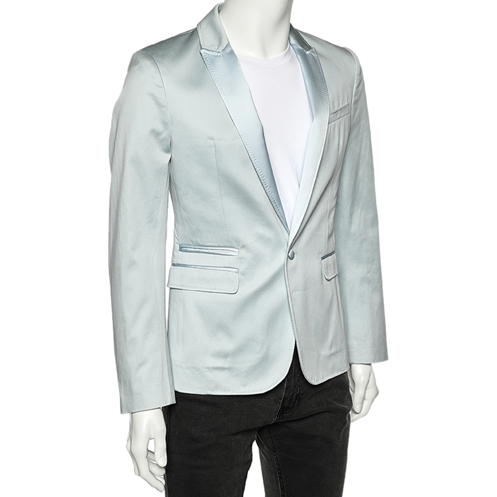 

Dolce & Gabbana Blue Cotton Button Front Blazer