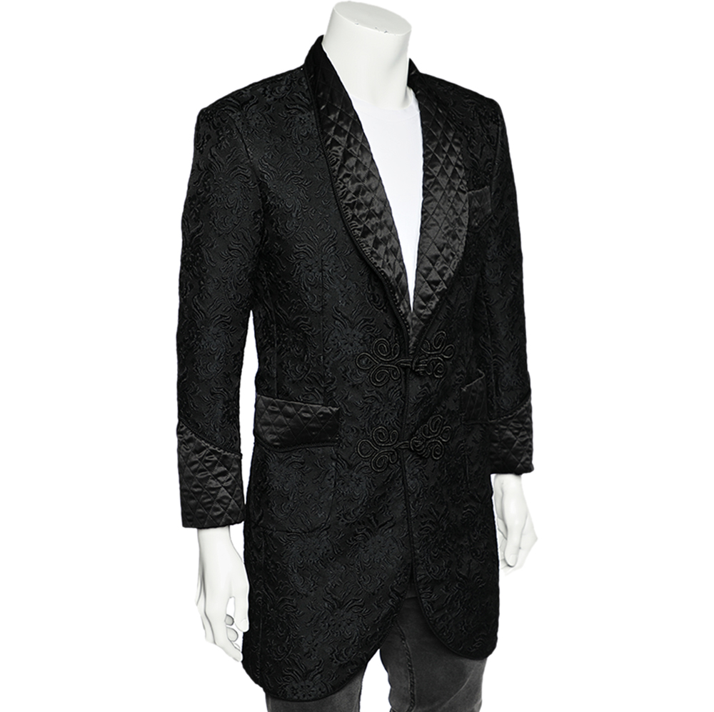 

Dolce & Gabbana Alta Sartoria Black Embossed Jacquard Long Blazer