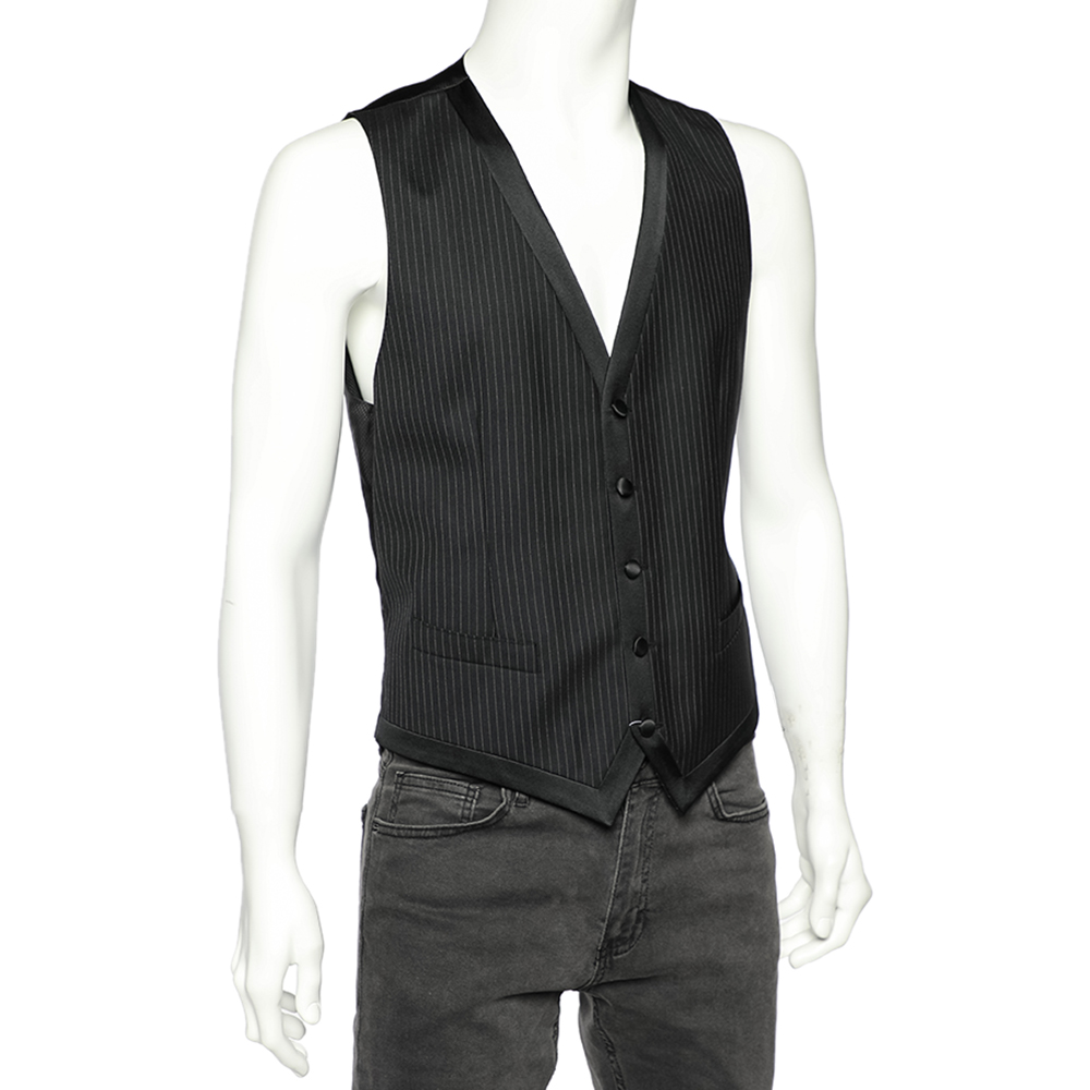 

Dolce & Gabbana Black Striped Wool Button Front Vest