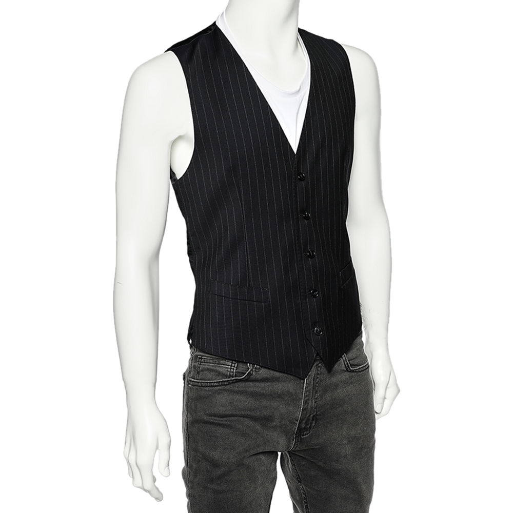 

Dolce & Gabbana Midnight Blue Striped Wool Vest, Navy blue