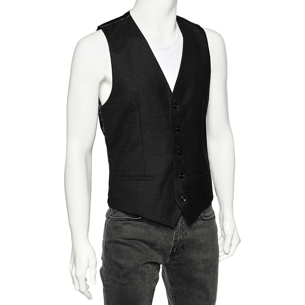 

Dolce & Gabbana Black Dotted Wool & Silk Vest