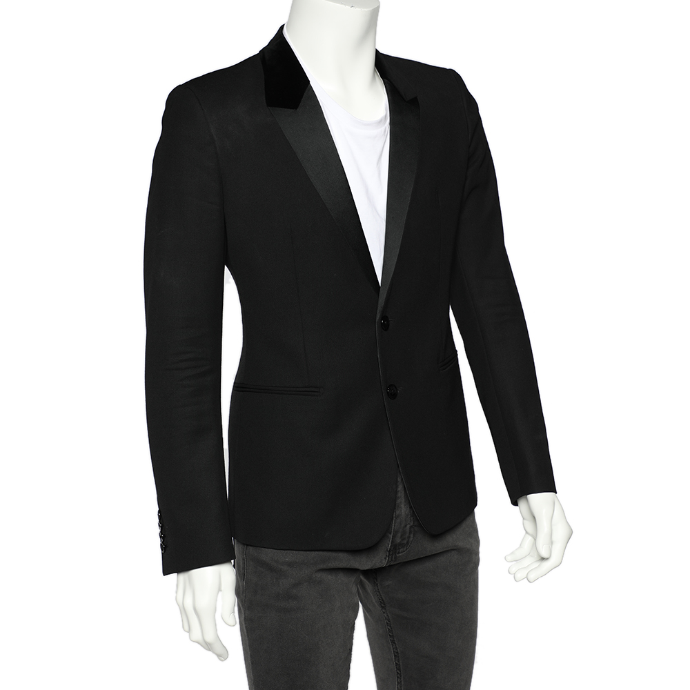

Dolce & Gabbana Black Wool Blend Velvet Trim Blazer