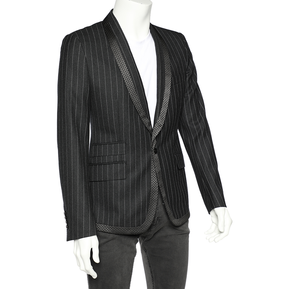 

Dolce & Gabbana Charcoal Grey Striped Wool & Silk Trimmed Blazer