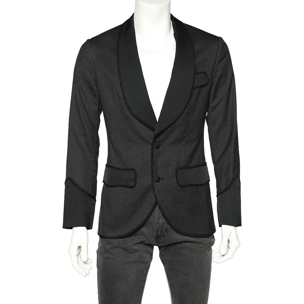 

Dolce & Gabbana Black Polka Dotted Wool & Silk Trimmed Tuxedo Blazer S