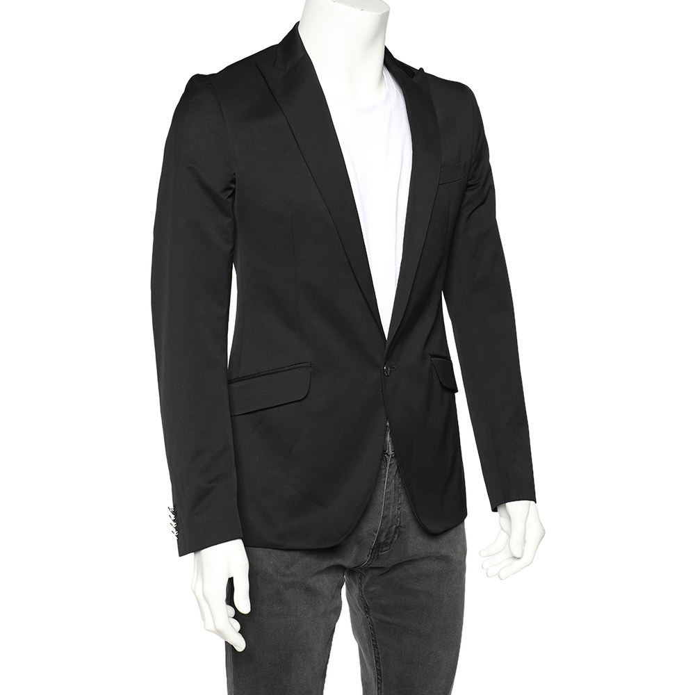 

Dolce & Gabbana Black Coated Cotton Single Breasted Blazer