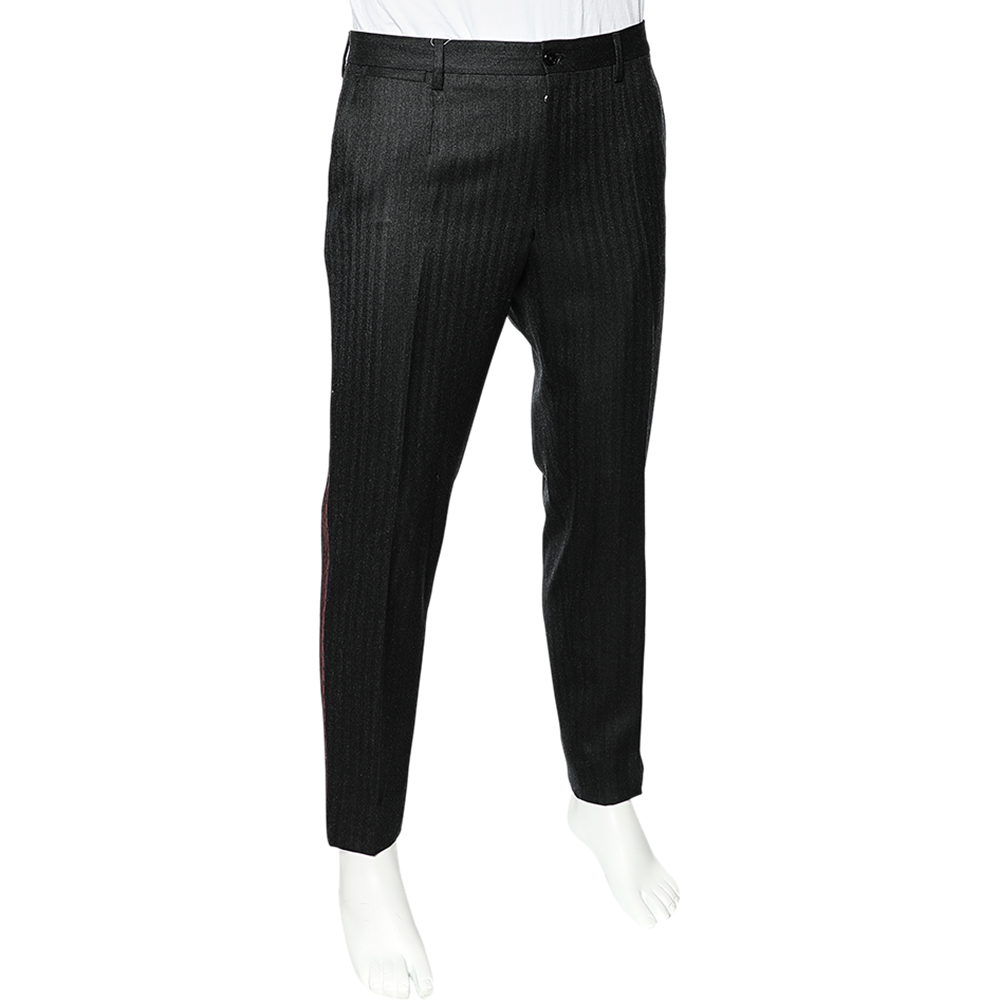 

Dolce & Gabbana Charcoal Grey Wool Contrast Side Stripe Pants