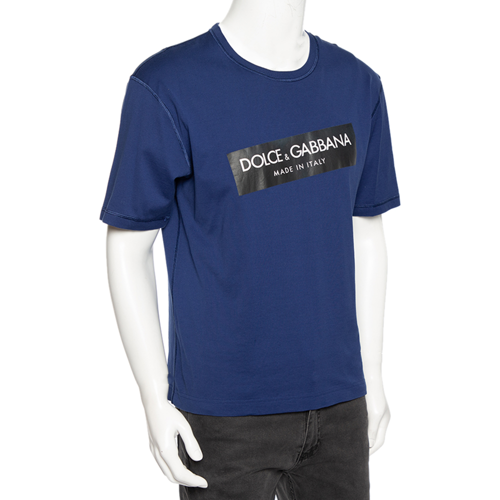 

Dolce & Gabbana Blue Logo Printed Cotton Short Sleeve T-Shirt