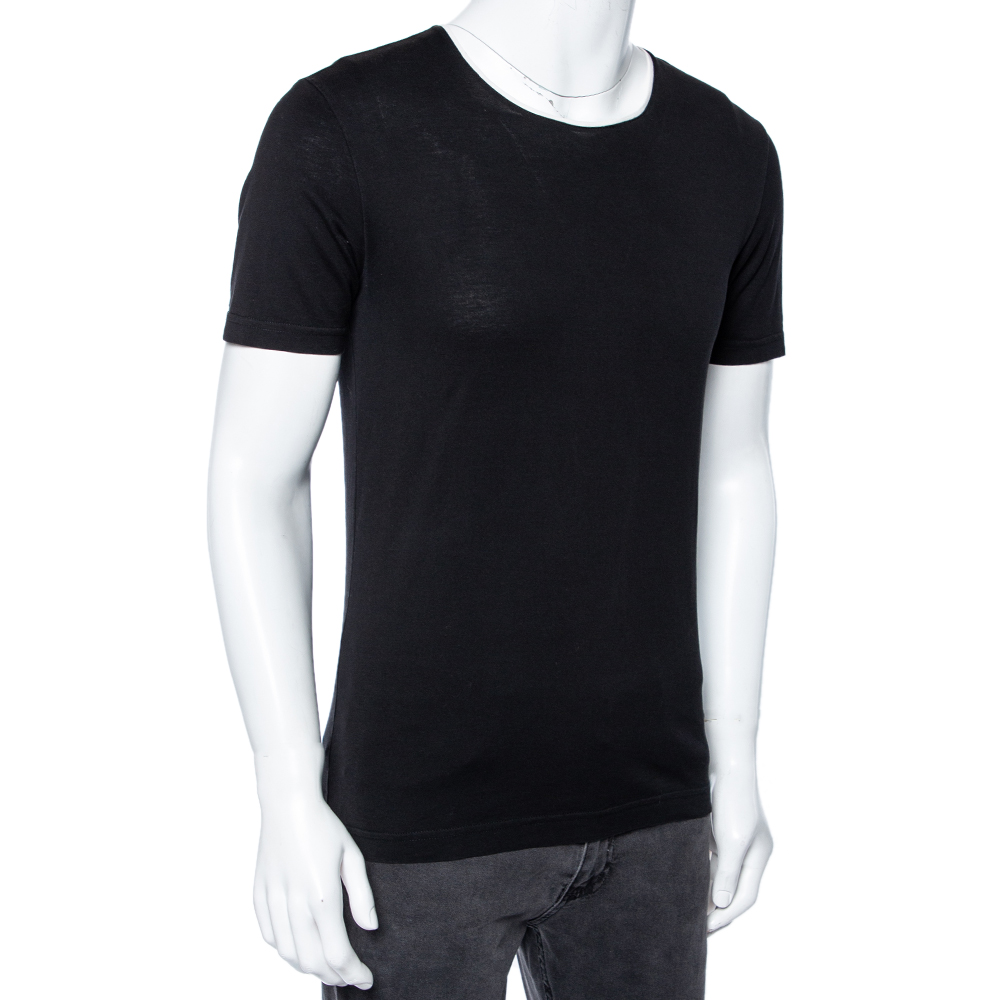 

Dolce & Gabbana Black Cotton Contrast Trim Round Neck T-Shirt