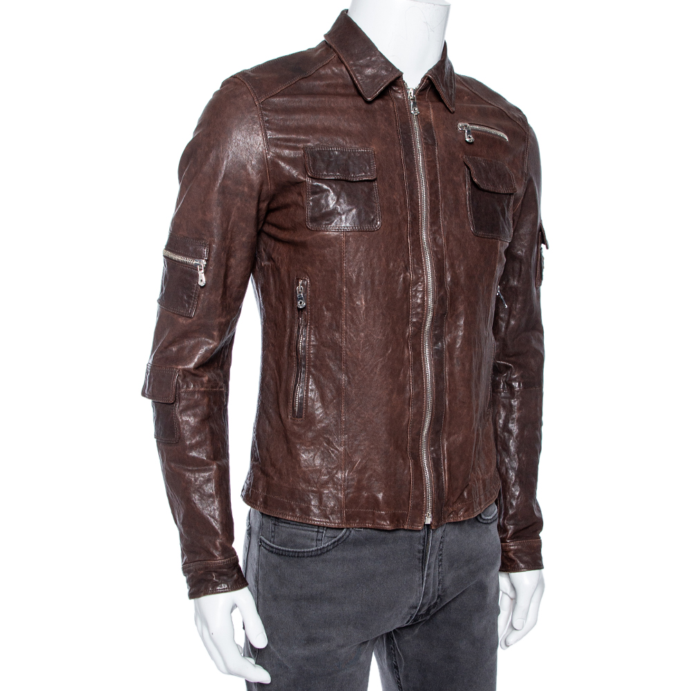 

Dolce & Gabbana Vintage Brown Leather Zip Front Jacket