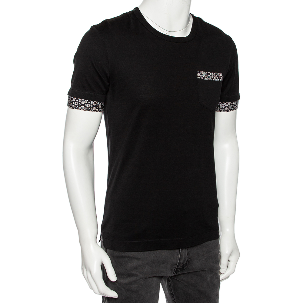 

Dolce & Gabbana Black Cotton Contrast Trim Crewneck T-Shirt