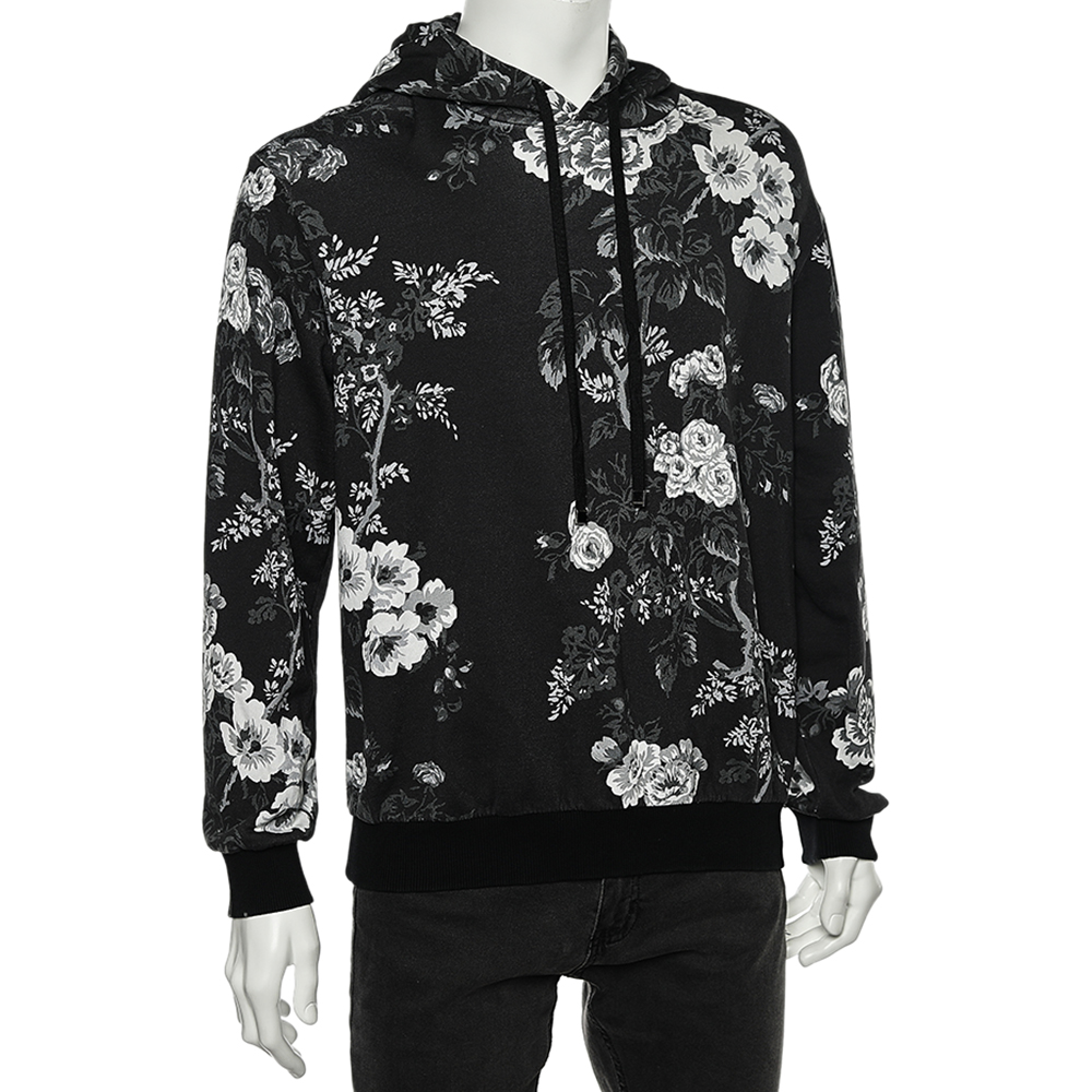 

Dolce & Gabbana Monochrome Floral Printed Cotton Knit Hoodie, Black