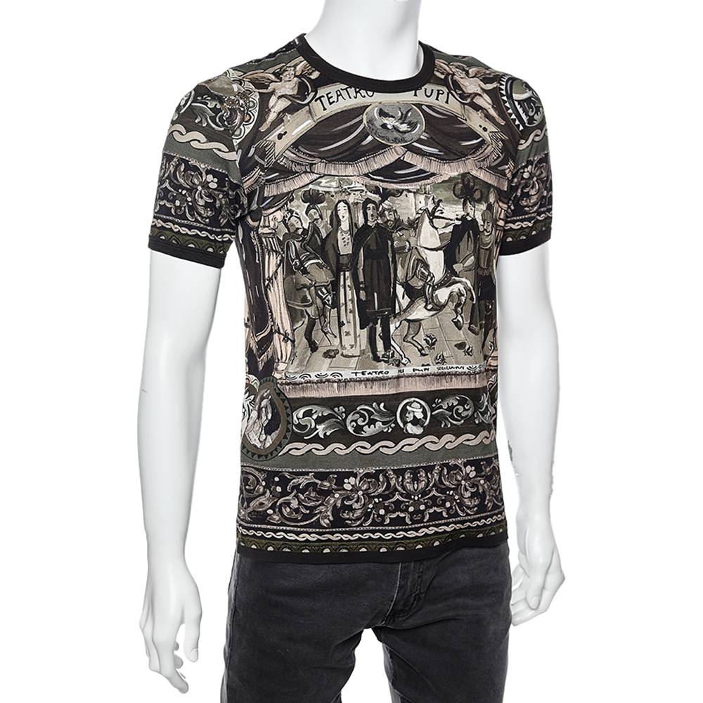 

Dolce & Gabbana Multicolor Puppet Theater Printed Cotton Knit Crewneck T-Shirt, Brown