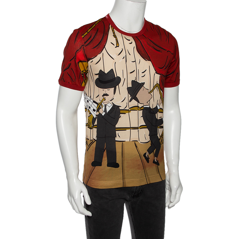 

Dolce & Gabbana Red Musical Printed Cotton Crewneck T-Shirt