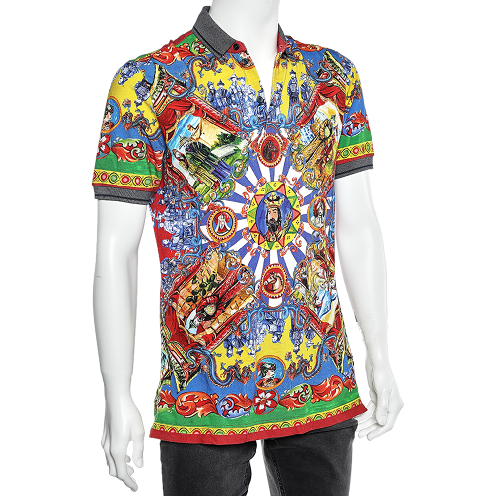 

Dolce & Gabbana Multicolor Sicilian Chinoiserie Print Cotton Polo T-Shirt
