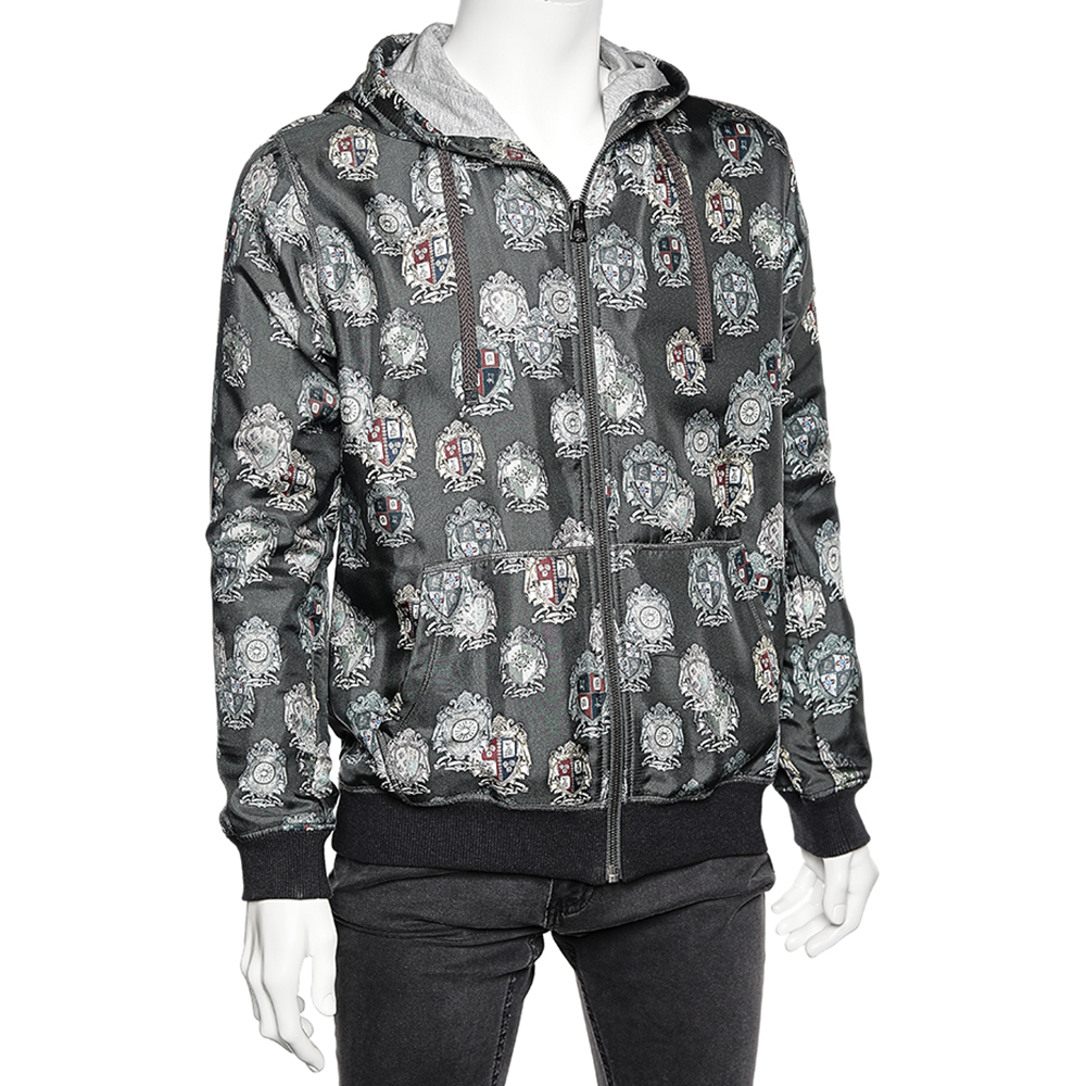 

Dolce & Gabbana Grey Crest Silk Hooded Jacket