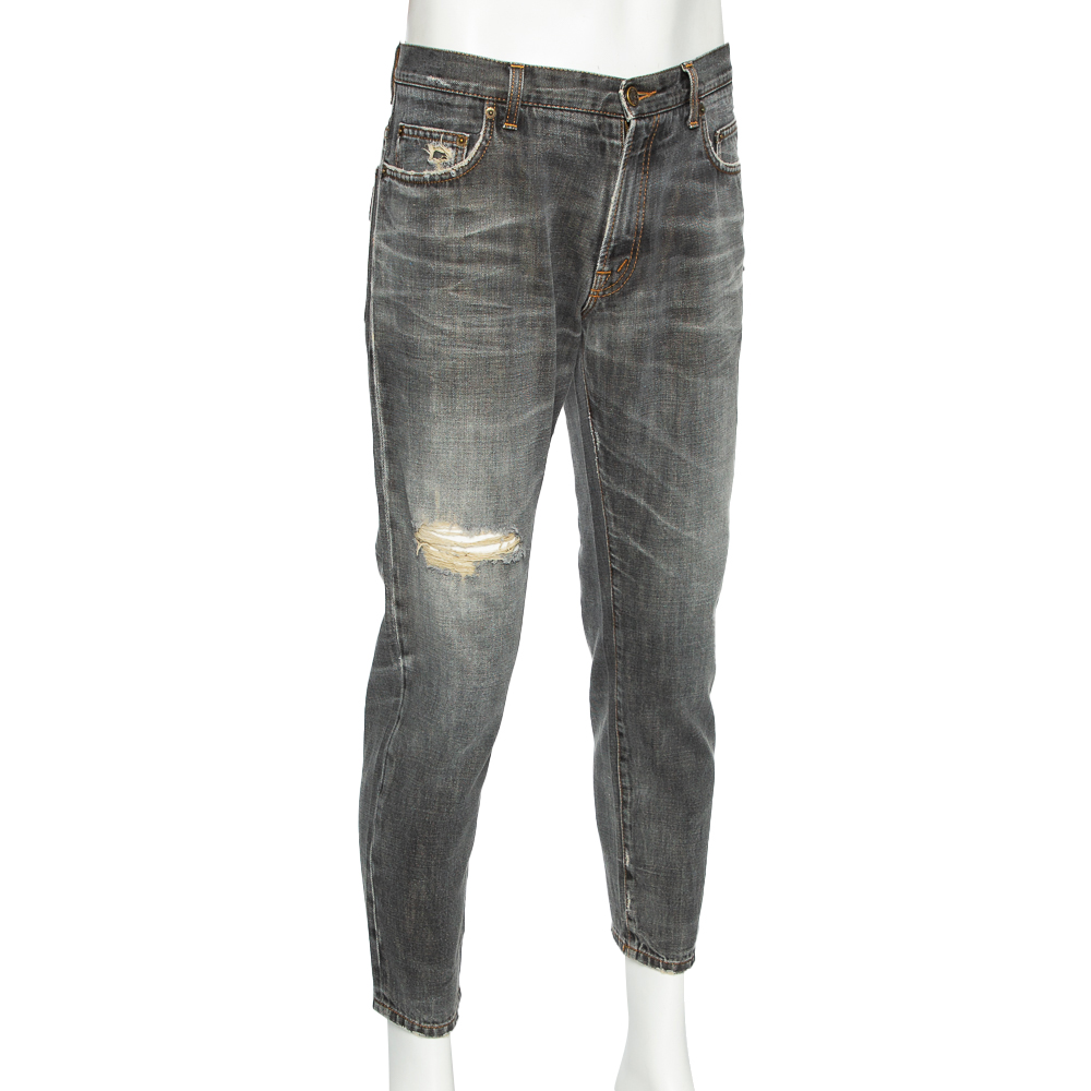 

Dolce & Gabbana Grey Distressed Denim Fit 22 Jeans