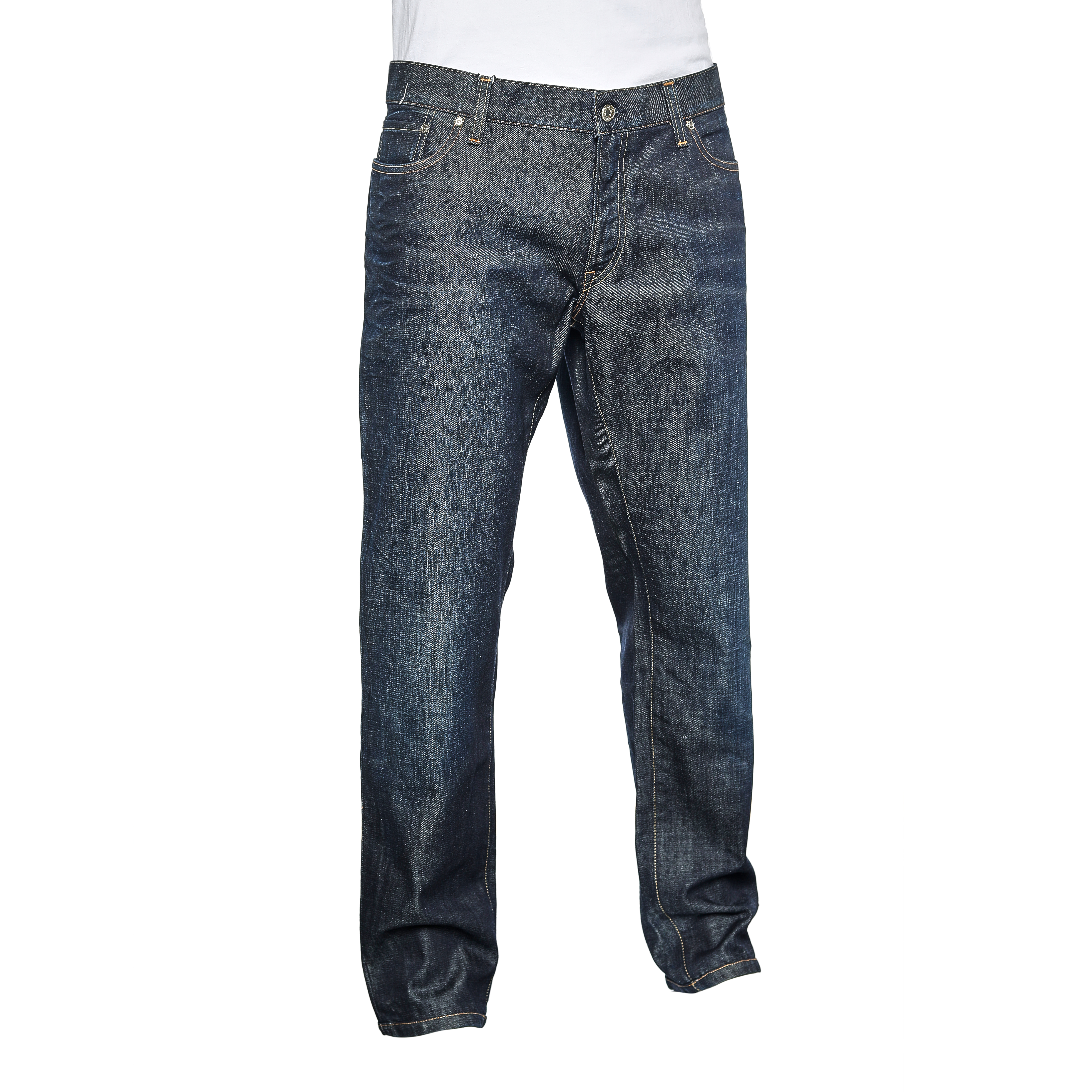 

Dolce & Gabbana 14 Gold Navy Blue Denim Straight Leg Jeans 3XL