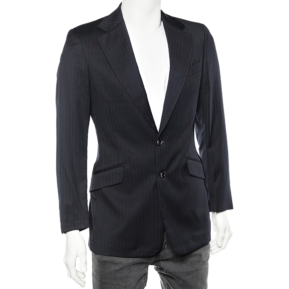 

D&G Navy Blue Pinstripe Wool Button Front Blazer