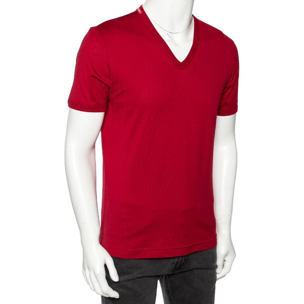 

Dolce & Gabbana Red Cotton V-Neck Short Sleeve T-Shirt