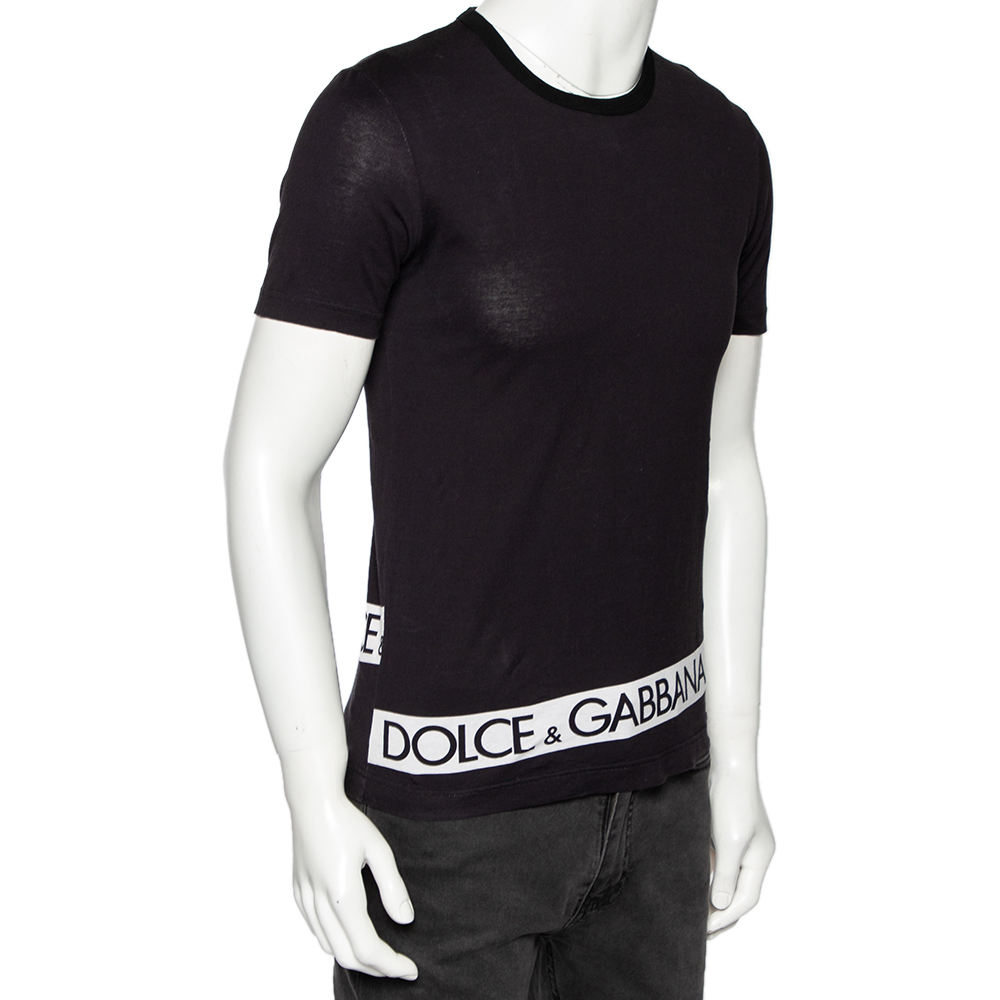 

Dolce & Gabbana Black Logo Printed Cotton Crewneck T-Shirt