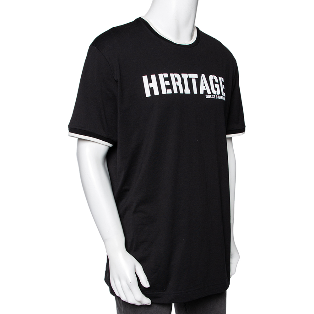 

Dolce & Gabbana Black Heritage Printed Cotton Short Sleeve T-Shirt