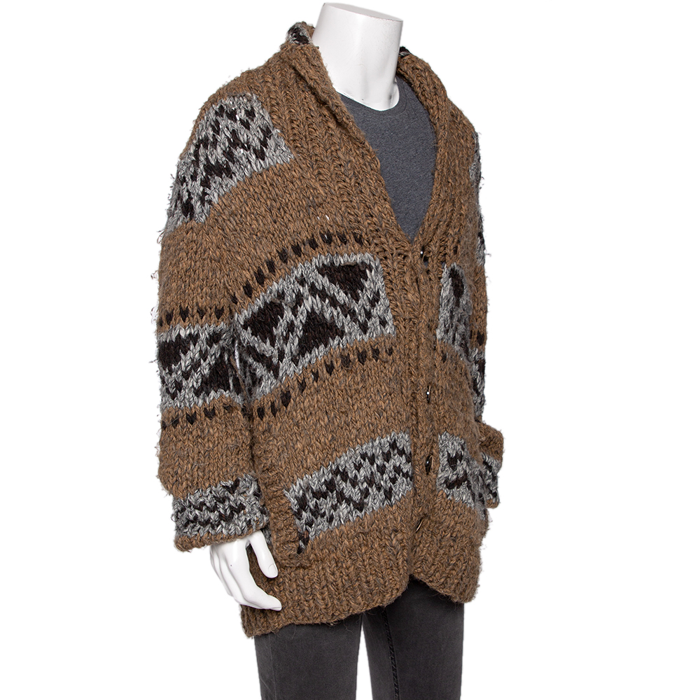 

Dolce & Gabbana Brown Intarsia Knit Wool Button Front Cardigan