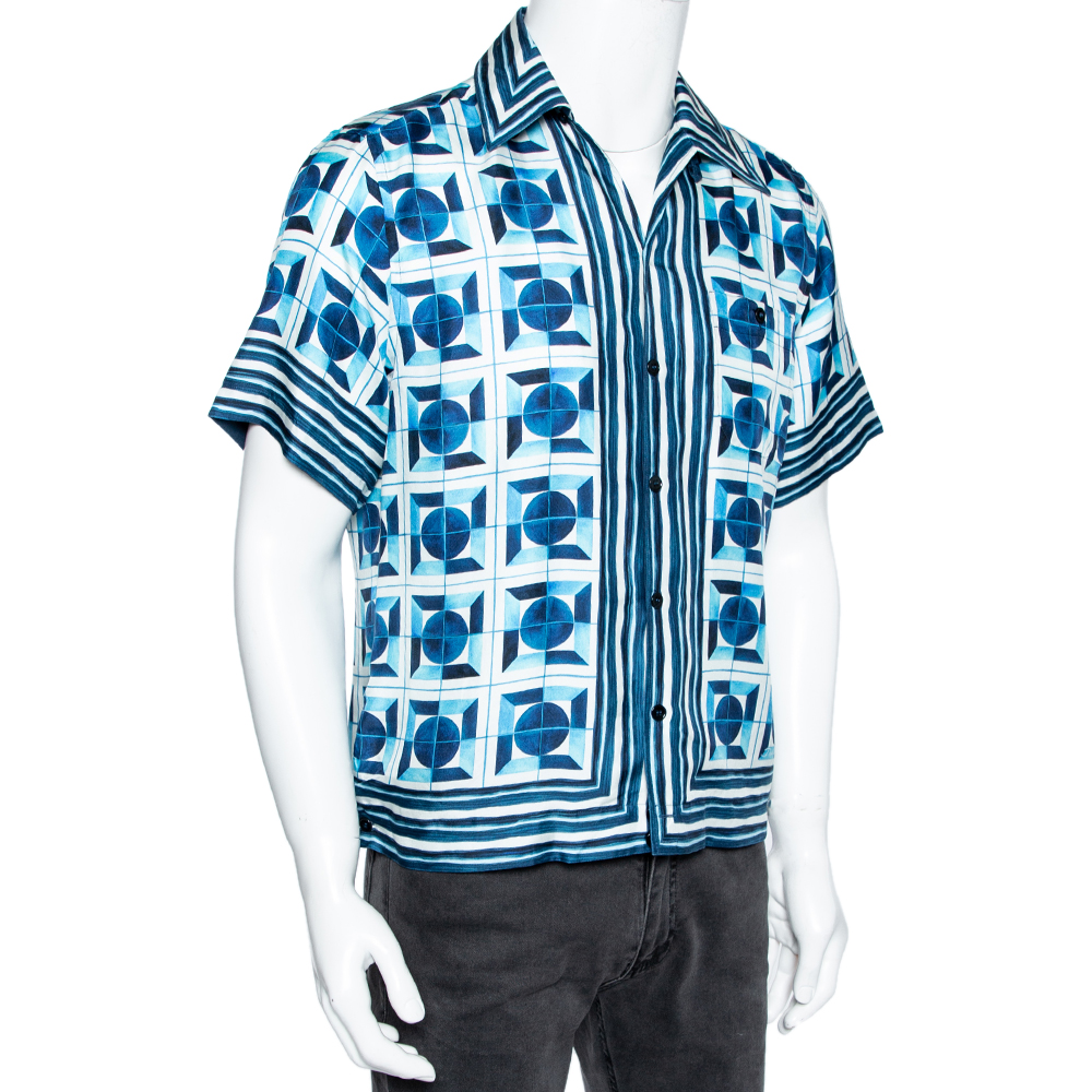 

Dolce & Gabbana Blue Printed Silk Short Sleeve Shirt