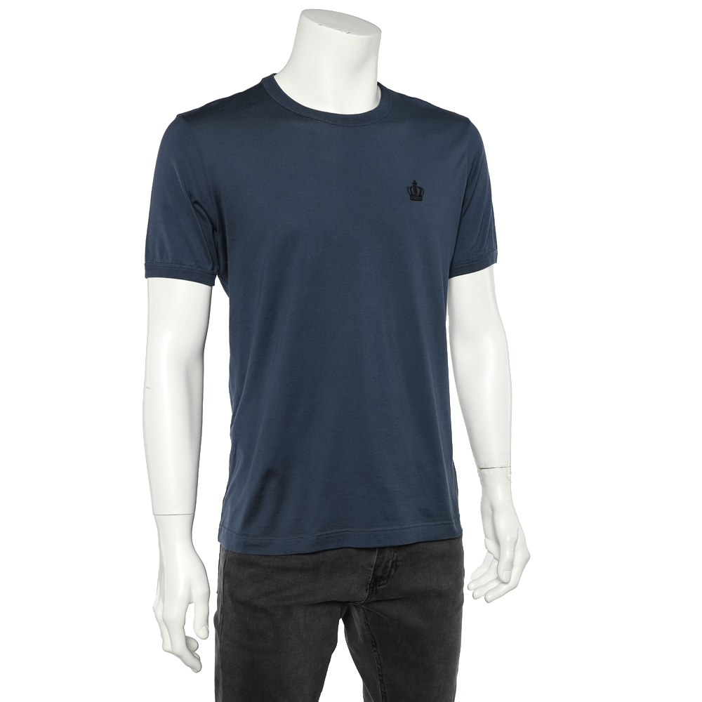 

Dolce & Gabbana Blue Crown Embroidered Cotton Crewneck T-Shirt