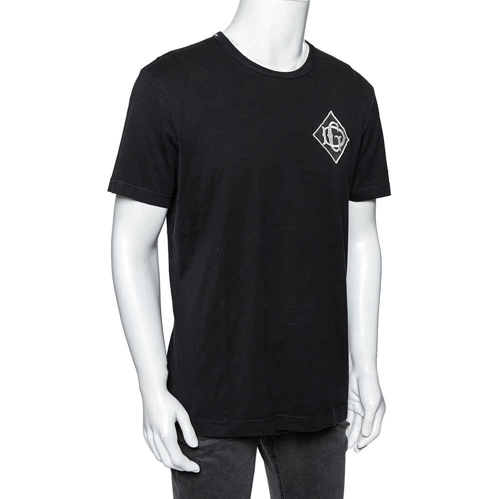 

Dolce & Gabbana Black Cotton Logo Applique Detailed T-Shirt