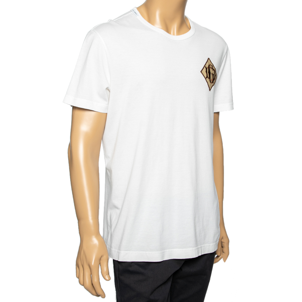 

Dolce & Gabbana White Cotton Logo Applique Detailed T-Shirt