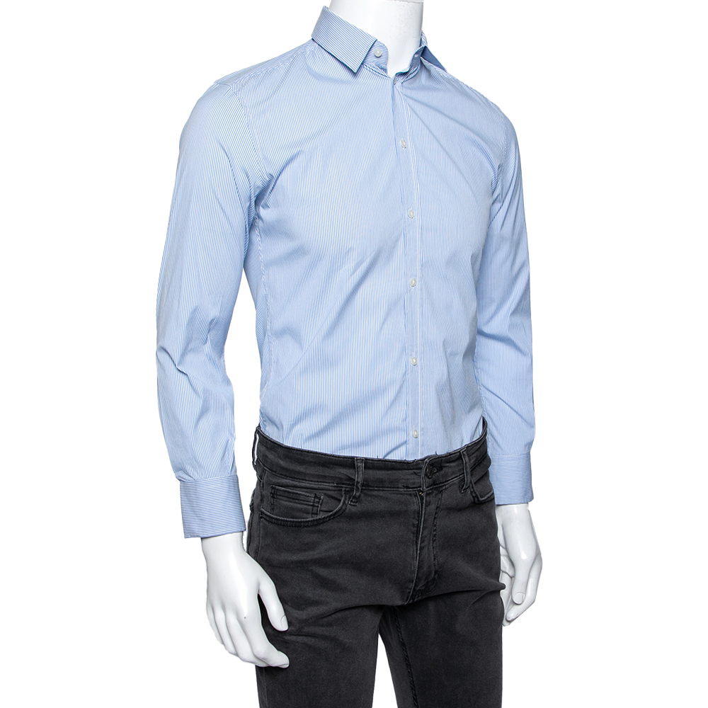 

Dolce & Gabbana Blue Striped Cotton Button Front Shirt