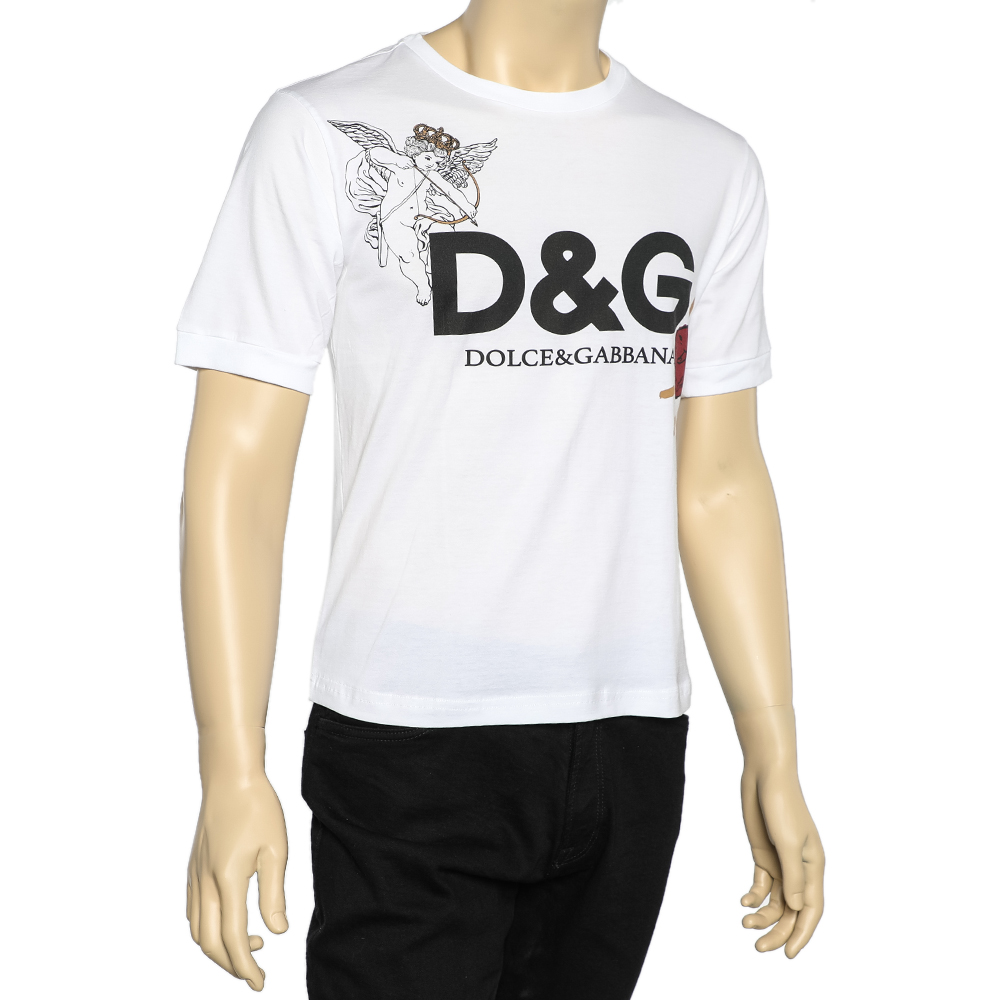 

Dolce & Gabbana White Logo Heart Printed Cotton T-Shirt