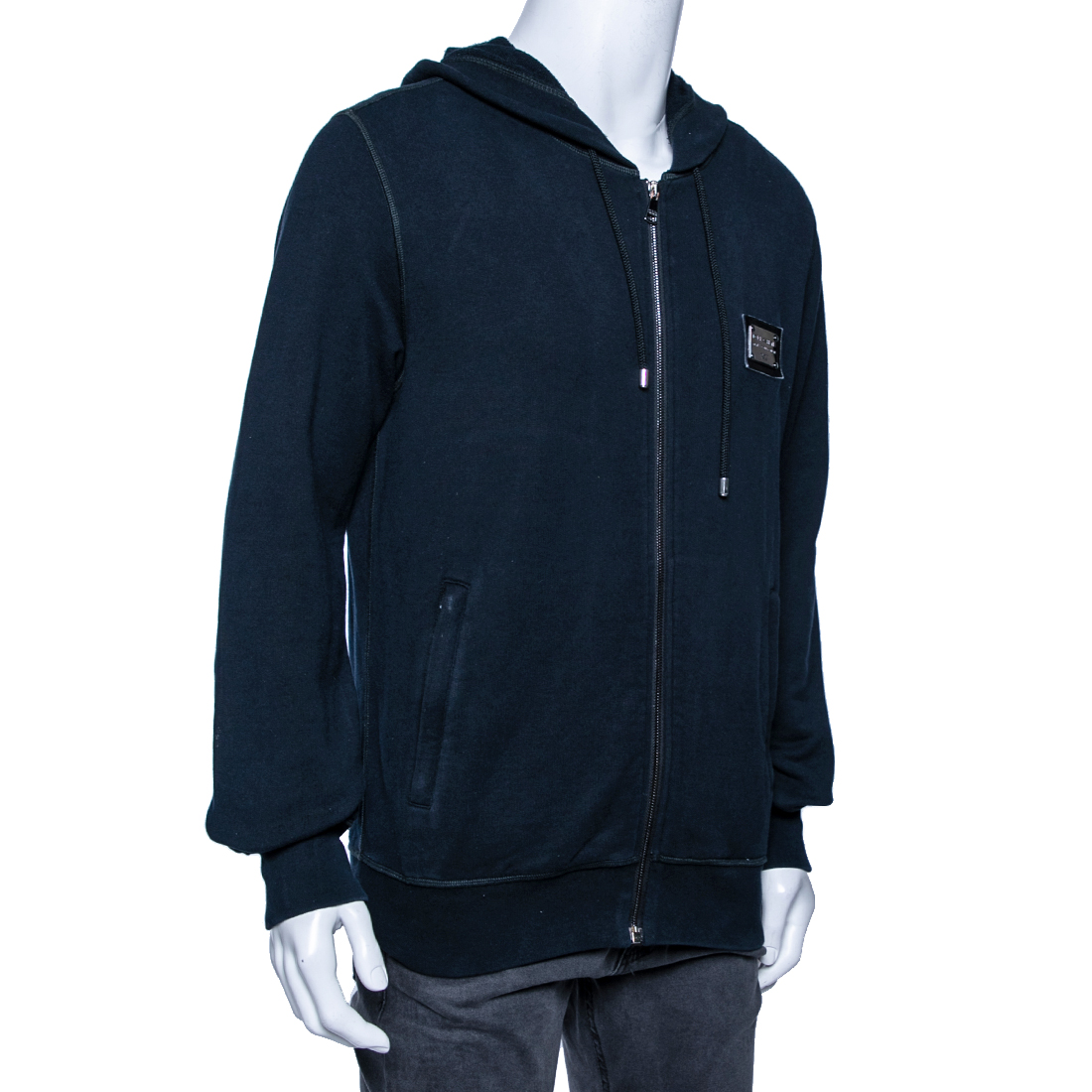 

Dolce & Gabbana Navy Blue Cotton Logo Plaque Vintage Hoodie