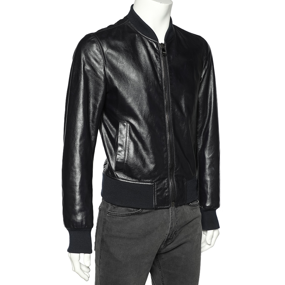 

Dolce & Gabbana Black Leather Zip Front Jacket