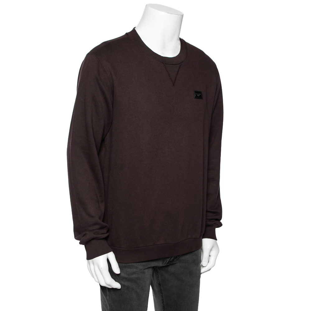 

Dolce & Gabbana Brown Knit Logo Patch Long Sleeve Sweater