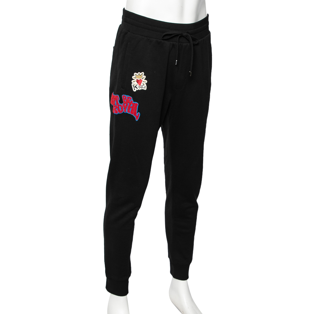 

Dolce & Gabbana Black Cotton Just Be Royal Embroidered Sweatpants