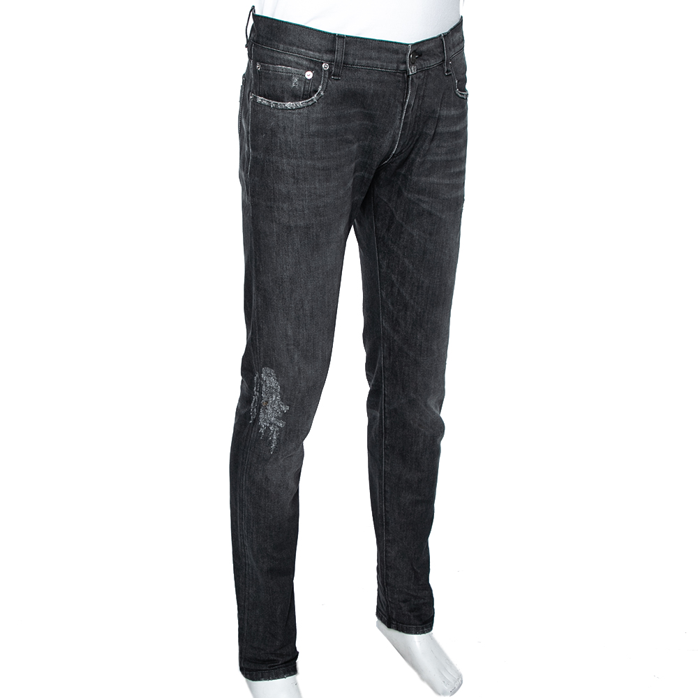 

Dolce & Gabbana Grey Denim Distressed Straight Leg Jeans