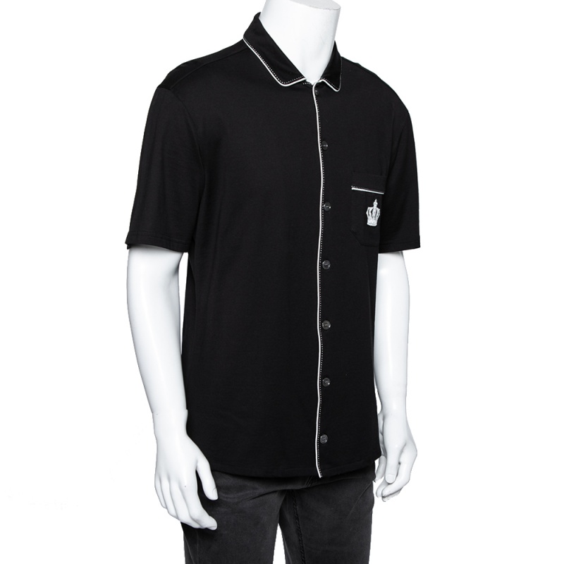 

Dolce & Gabbana Black Cotton Jersey Crown Embroidered Shirt