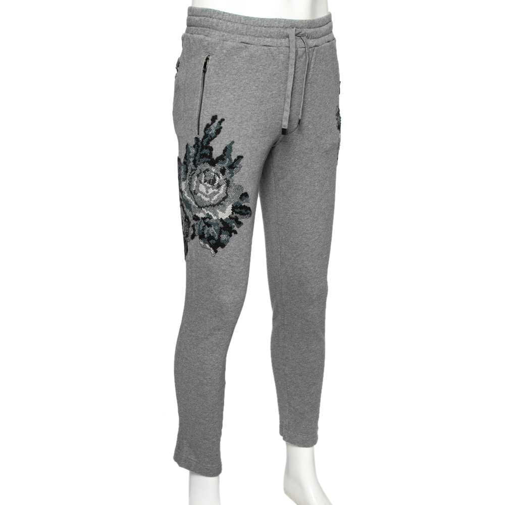 

Dolce & Gabbana Grey Cotton Knit Patch Detail Sweatpants