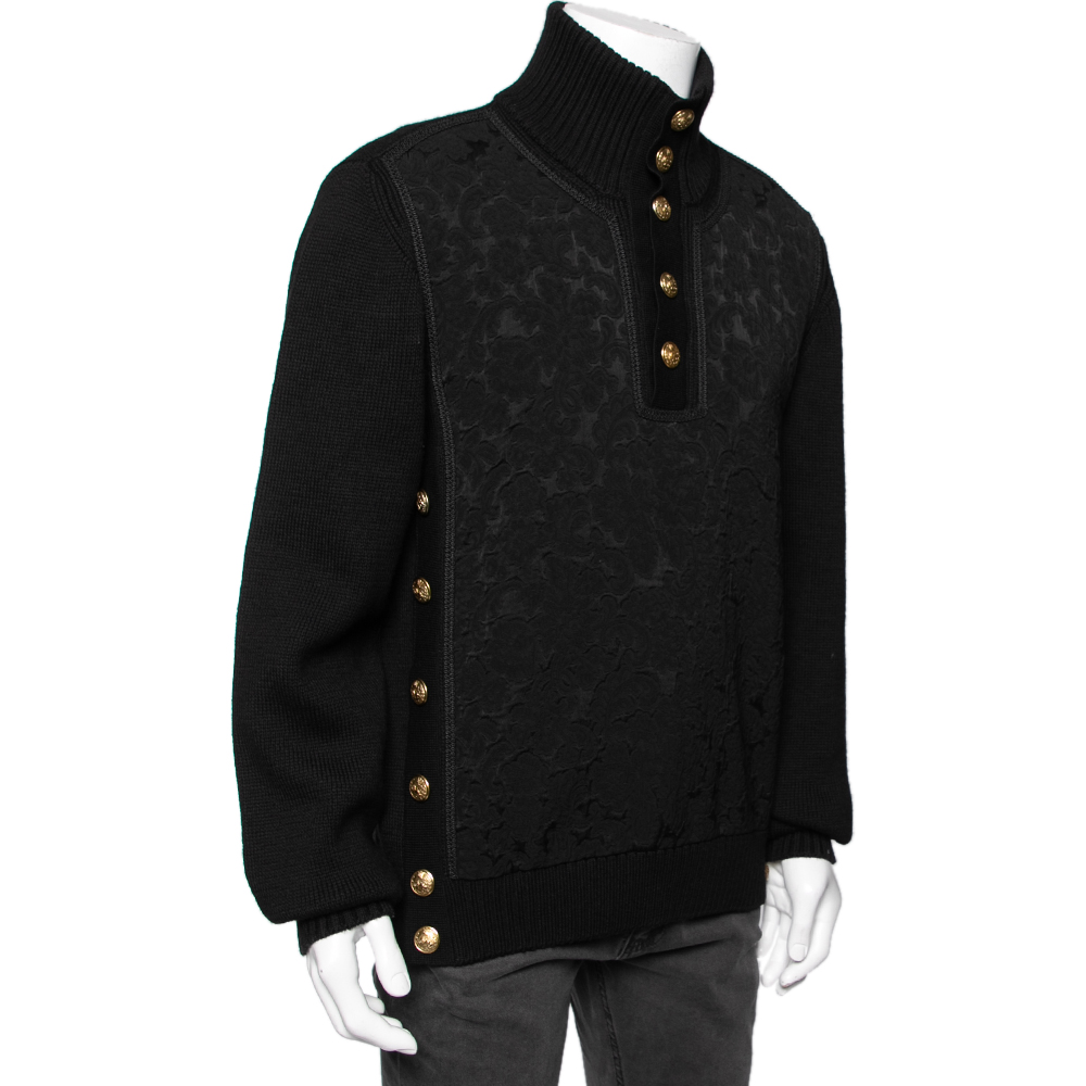 

Dolce & Gabbana Black Wool Knit & Jacquard Button Detail Jumper