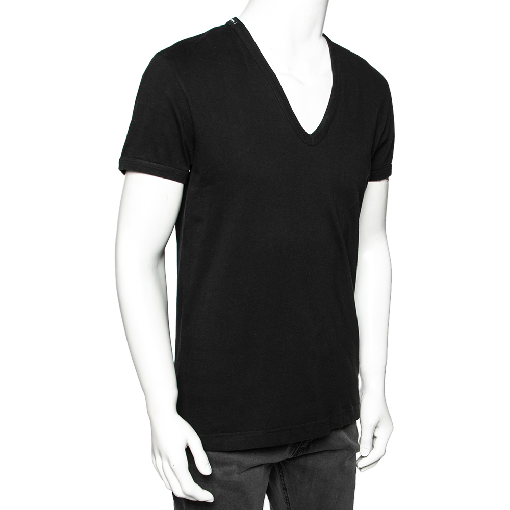 

Dolce & Gabbana Black Cotton V-Neck T-Shirt