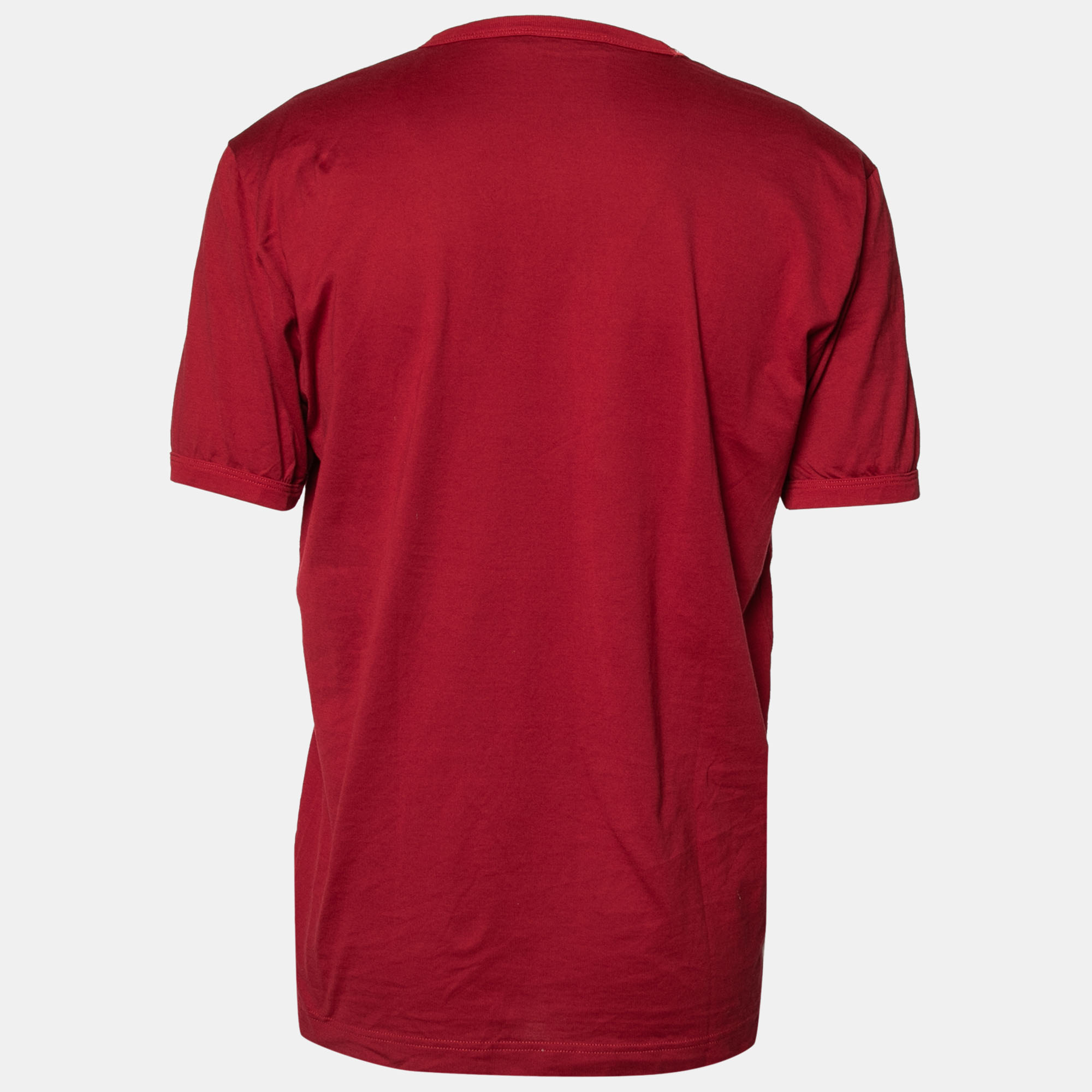 

Dolce & Gabbana Burgundy Cotton Short Sleeve V Neck T-Shirt