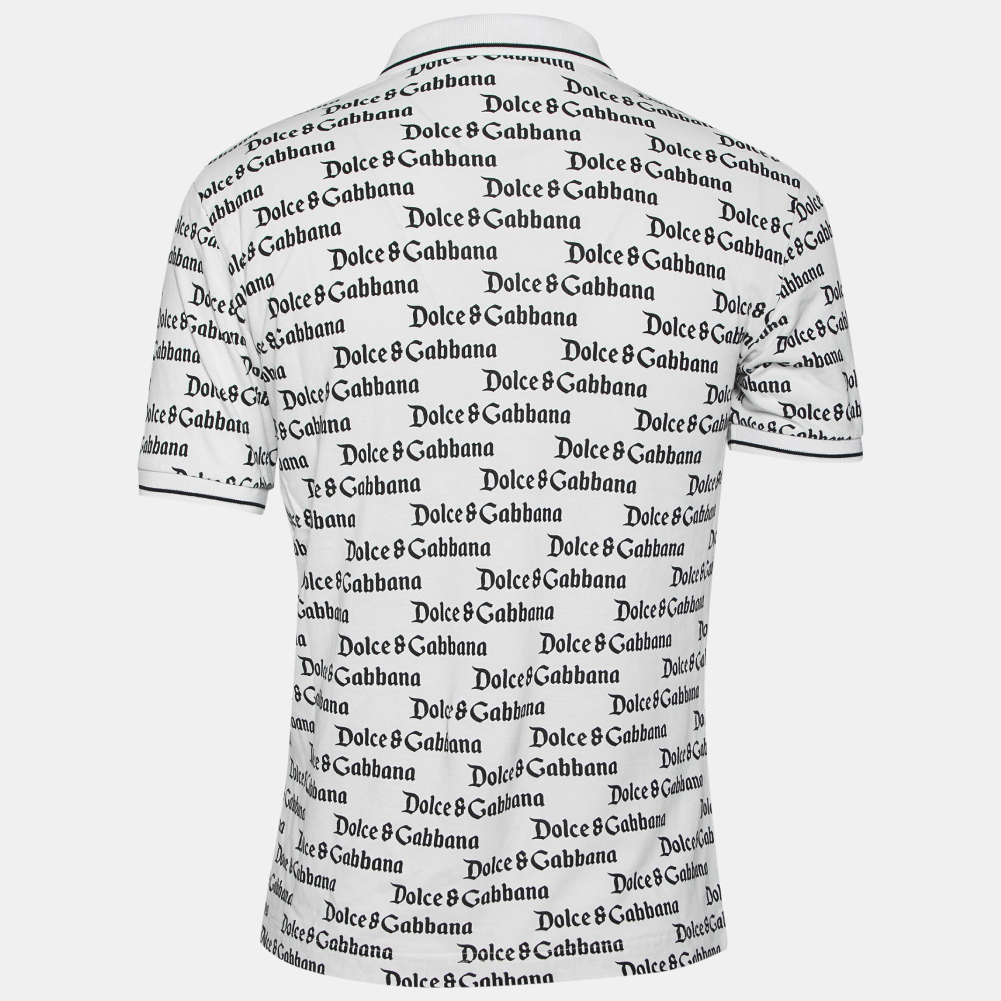 

Dolce & Gabbana White and Black All Over Logo Printed Polo T-Shirt
